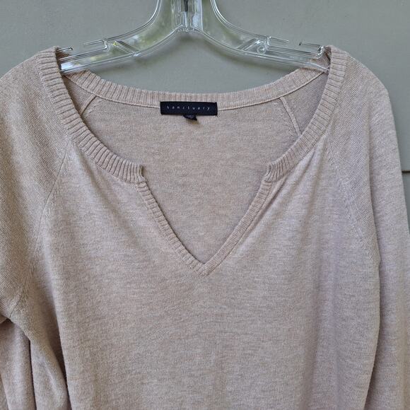 Sanctuary Bell Sleeves V neck Cotton blend Light Sweater Tan Beige Size S oversz - Picture 4 of 9